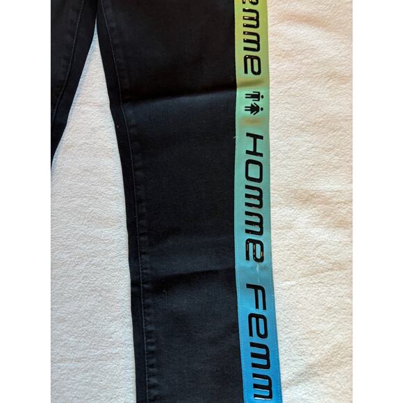 NWT HOMME + FEMME Denim Wear Black Jeans Gradient Side Logo Yellow to Blue 28 - Picture 4 of 9